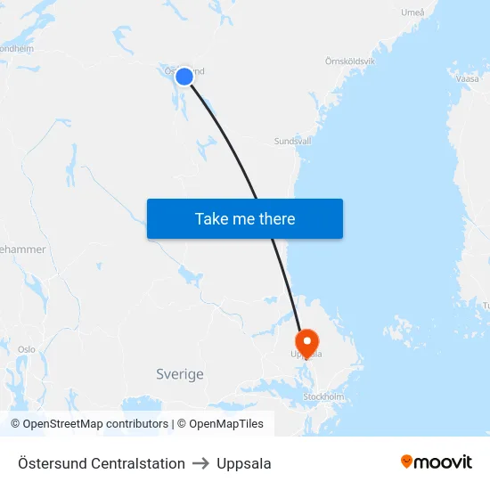 Östersund Centralstation to Uppsala map