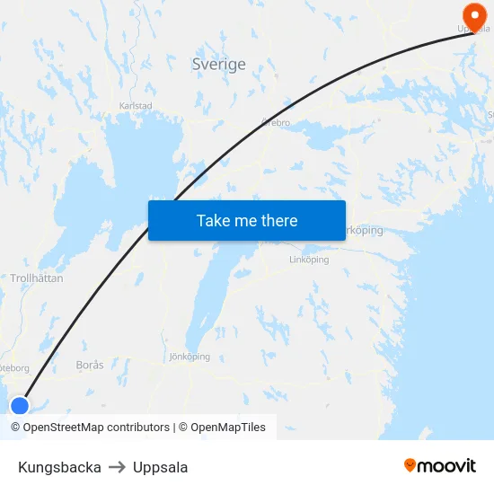 Kungsbacka to Uppsala map