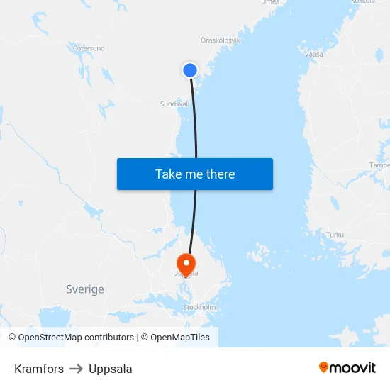 Kramfors to Uppsala map
