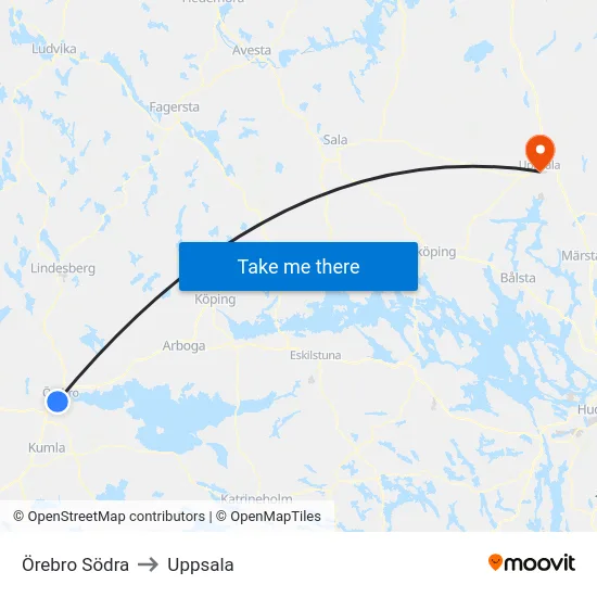 Örebro Södra to Uppsala map