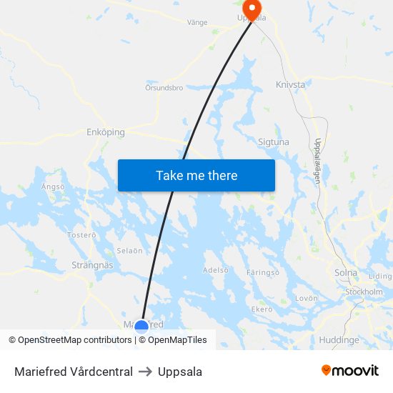 Mariefred Vårdcentral to Uppsala map