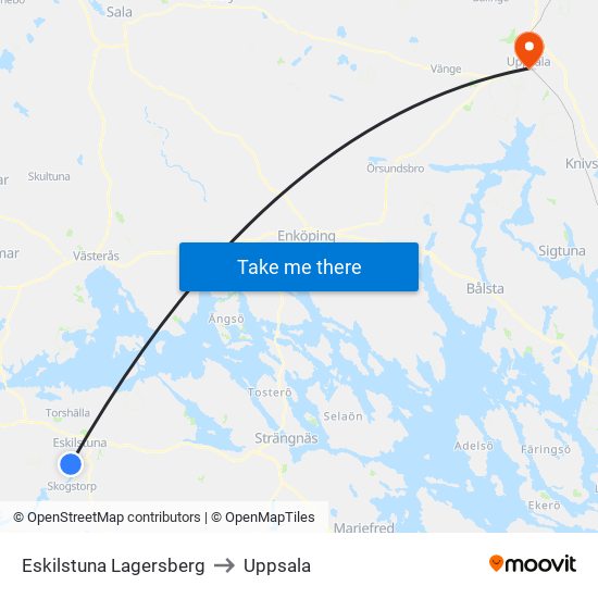 Eskilstuna Lagersberg to Uppsala map