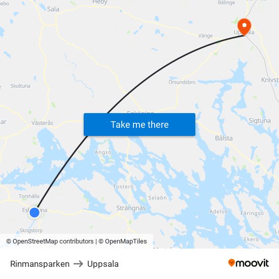 Rinmansparken to Uppsala map