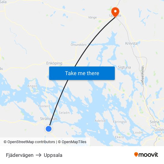 Fjädervägen to Uppsala map