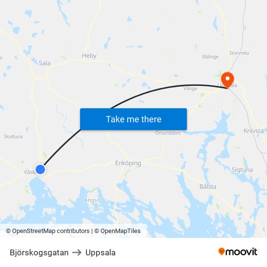 Björskogsgatan to Uppsala map