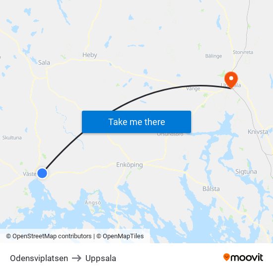 Odensviplatsen to Uppsala map