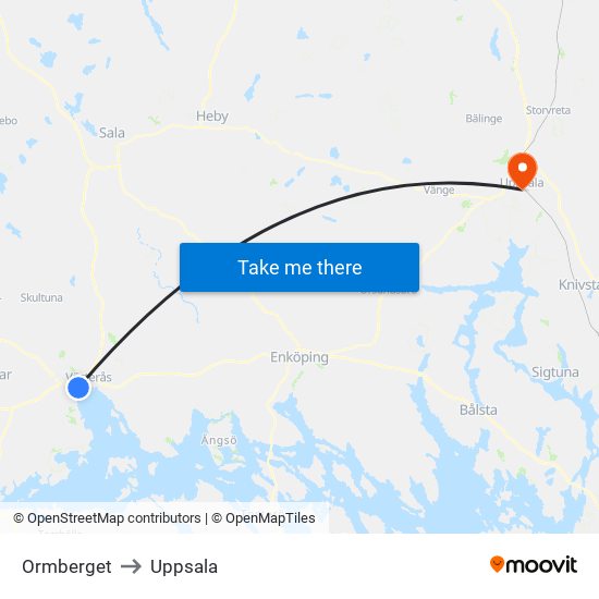 Ormberget to Uppsala map
