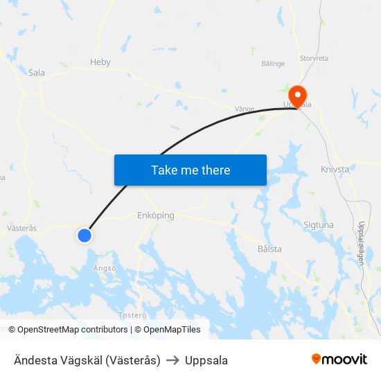 Ändesta Vägskäl (Västerås) to Uppsala map