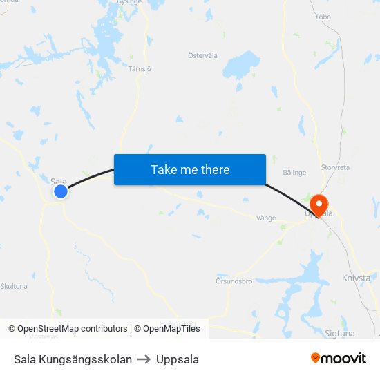 Sala Kungsängsskolan to Uppsala map