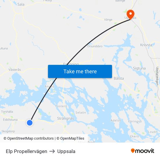 Elp Propellervägen to Uppsala map