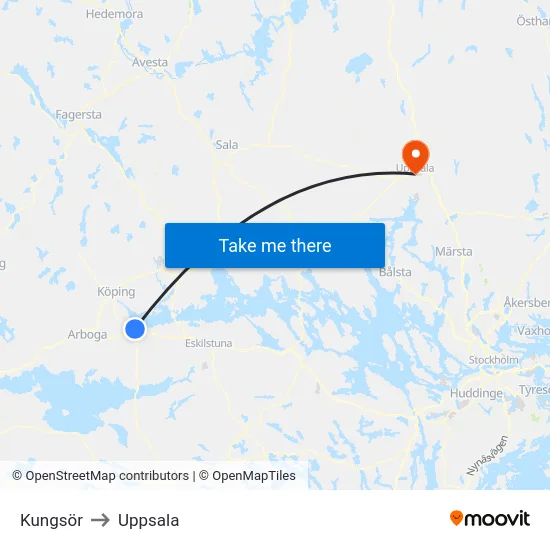 Kungsör to Uppsala map