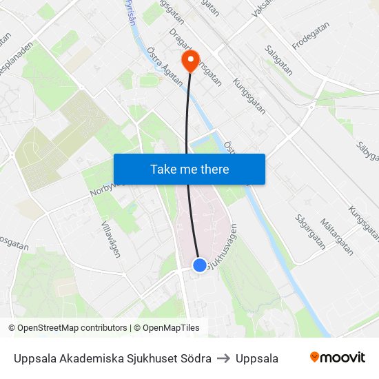 Uppsala Akademiska Sjukhuset Södra to Uppsala map