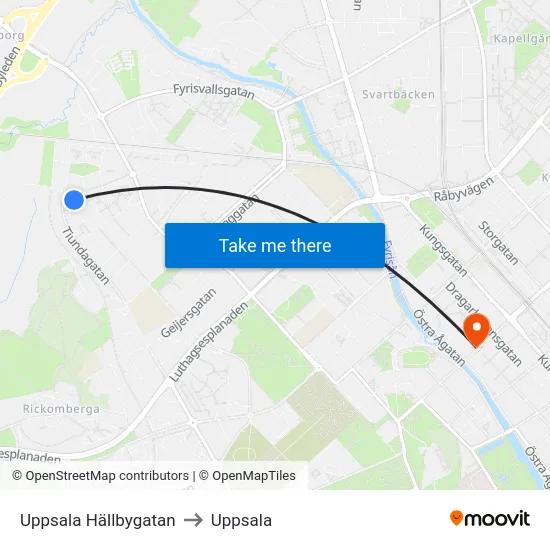 Uppsala Hällbygatan to Uppsala map