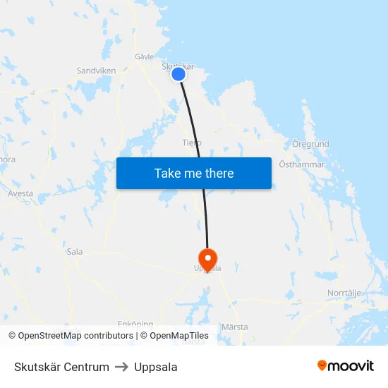 Skutskär Centrum to Uppsala map