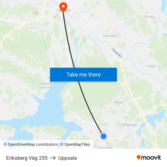 Eriksberg Väg 255 to Uppsala map