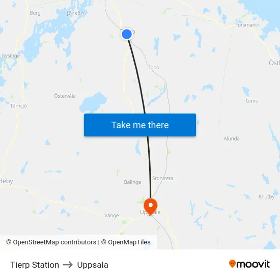 Tierp Station to Uppsala map