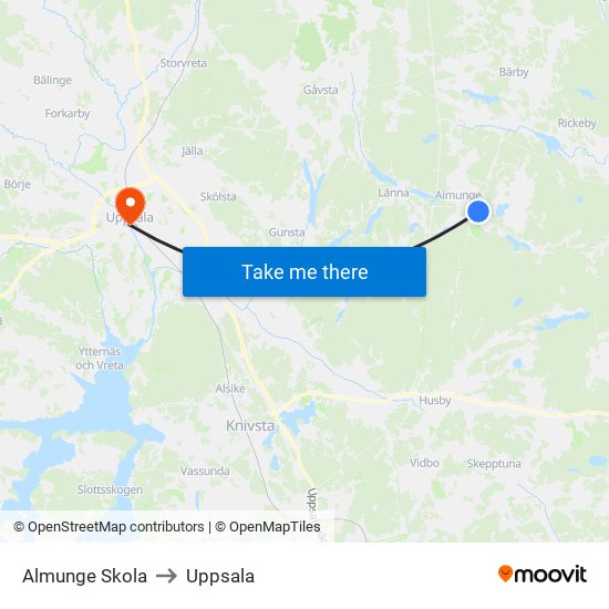Almunge Skola to Uppsala map