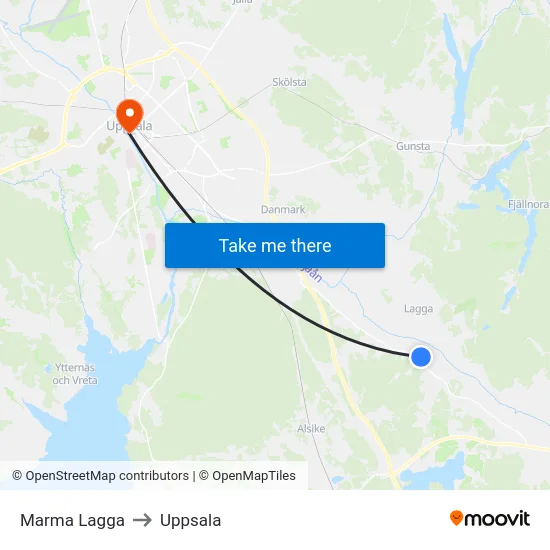 Marma Lagga to Uppsala map