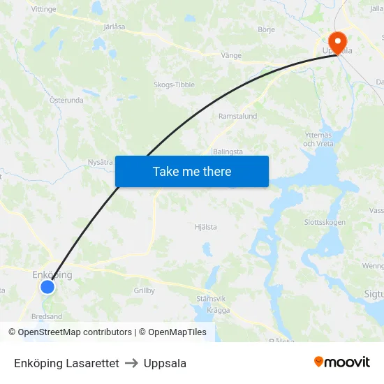 Enköping Lasarettet to Uppsala map