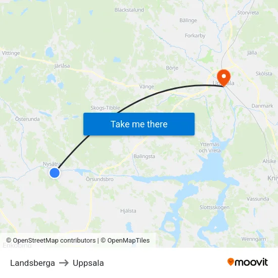 Landsberga to Uppsala map