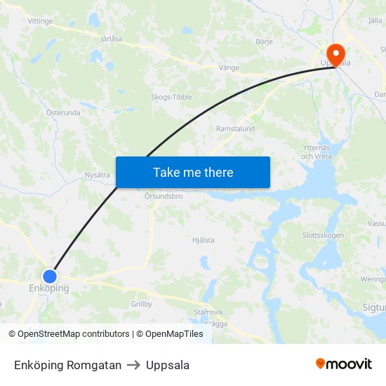 Enköping Romgatan to Uppsala map