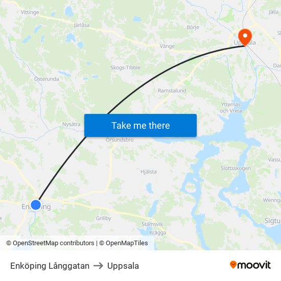 Enköping Långgatan to Uppsala map