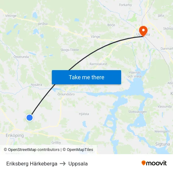 Eriksberg Härkeberga to Uppsala map