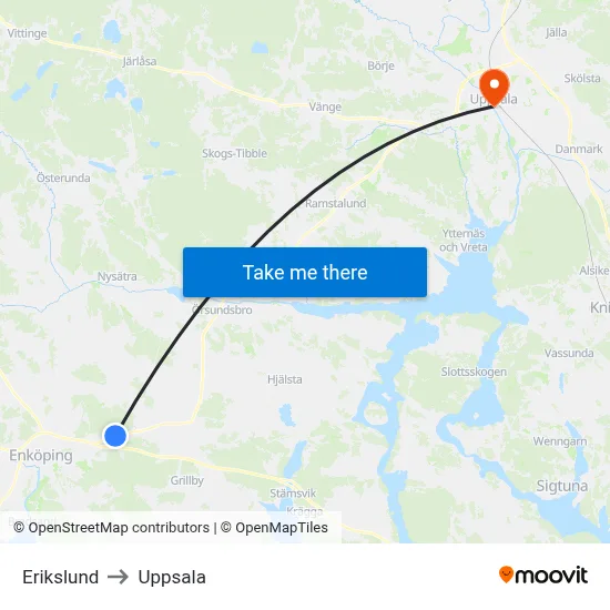 Erikslund to Uppsala map