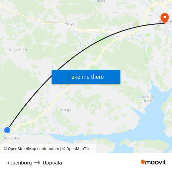Rosenborg to Uppsala map