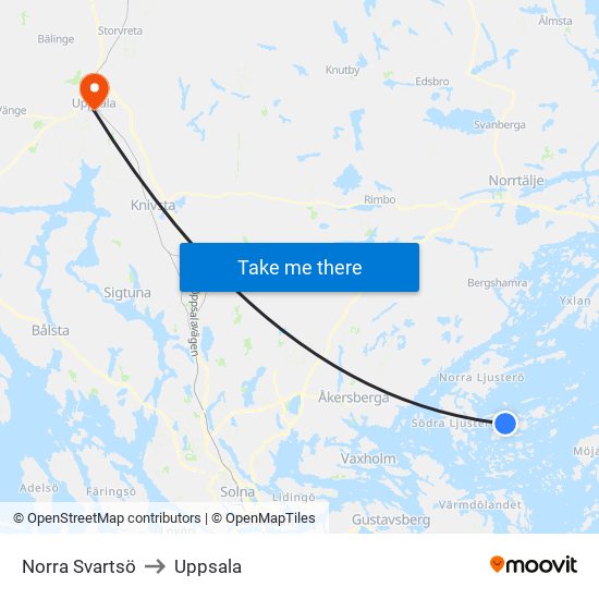 Norra Svartsö to Uppsala map
