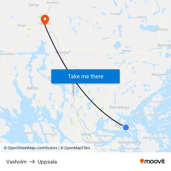 Vaxholm to Uppsala map