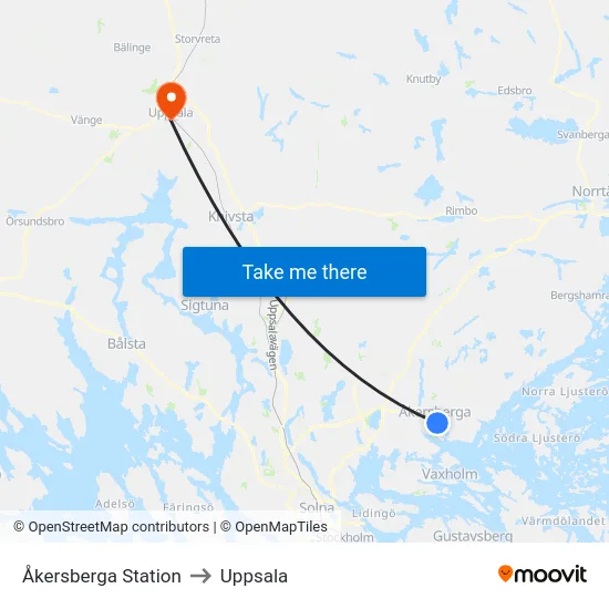 Åkersberga Station to Uppsala map