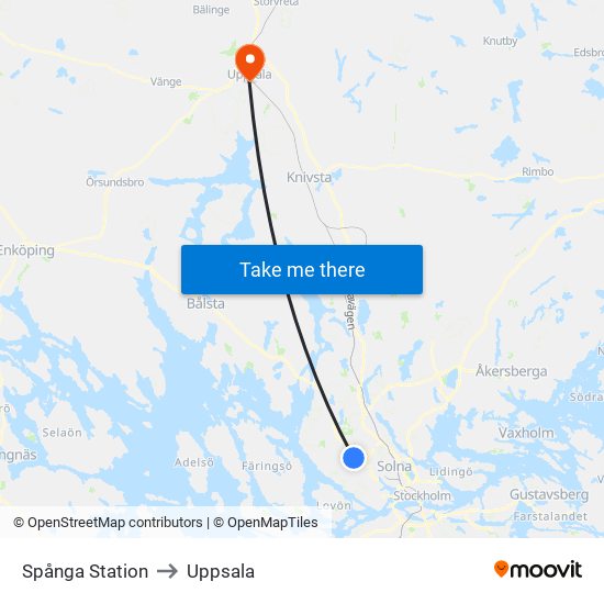 Spånga Station to Uppsala map