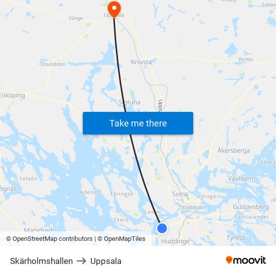 Skärholmshallen to Uppsala map