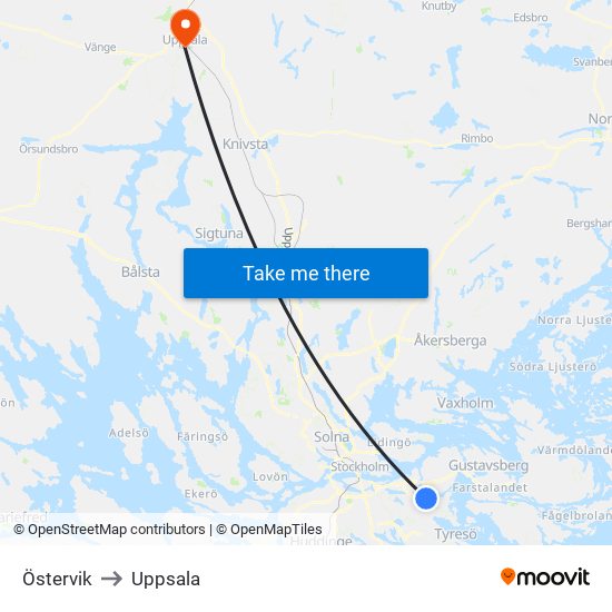 Östervik to Uppsala map