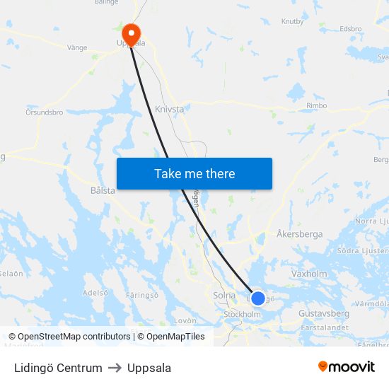 Lidingö Centrum to Uppsala map