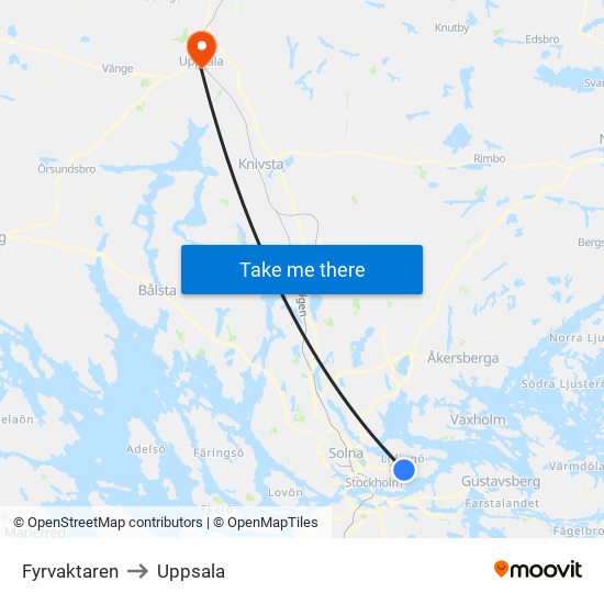 Fyrvaktaren to Uppsala map