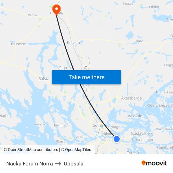 Nacka Forum Norra to Uppsala map