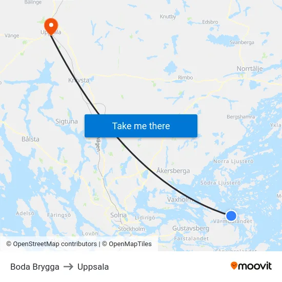 Boda Brygga to Uppsala map