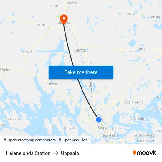 Helenelunds Station to Uppsala map