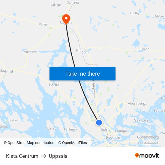 Kista Centrum to Uppsala map