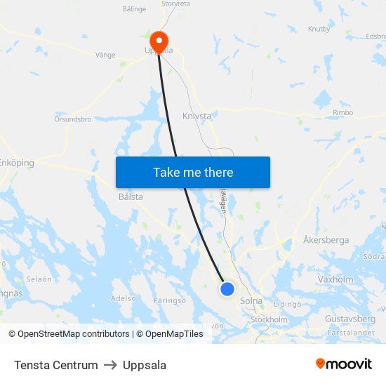 Tensta Centrum to Uppsala map