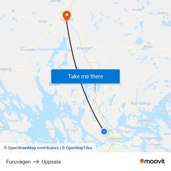 Furuvägen to Uppsala map