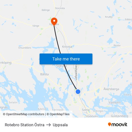 Rotebro Station Östra to Uppsala map