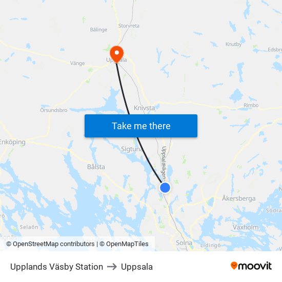 Upplands Väsby Station to Uppsala map