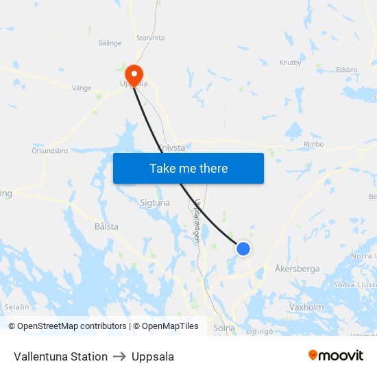 Vallentuna Station to Uppsala map