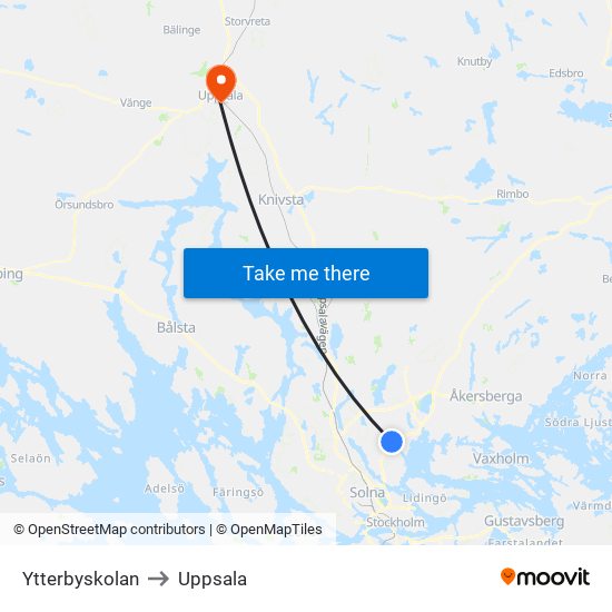 Ytterbyskolan to Uppsala map