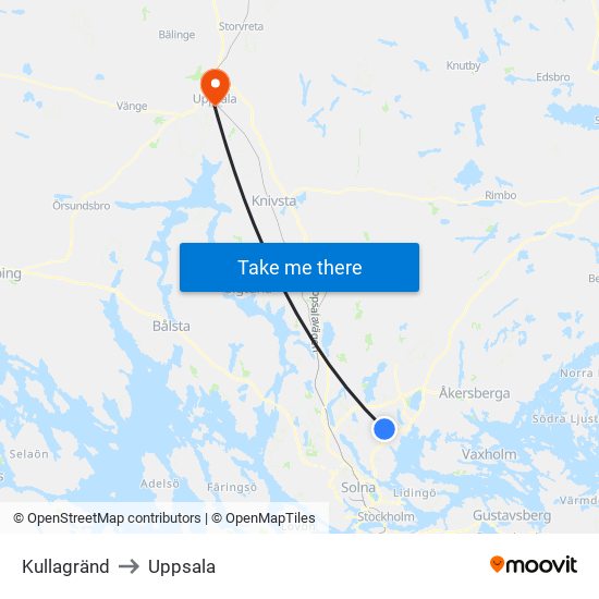 Kullagränd to Uppsala map