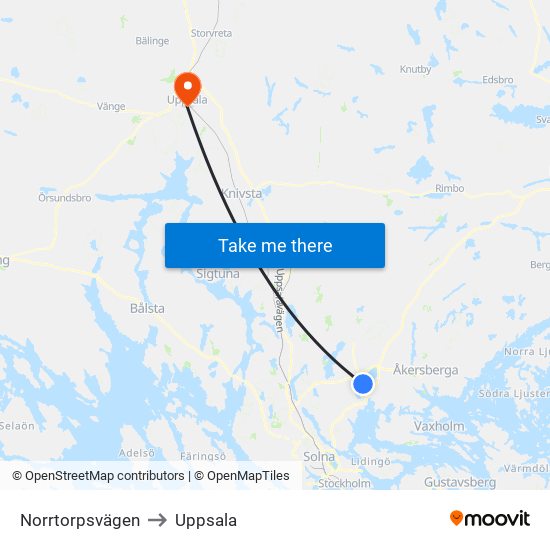 Norrtorpsvägen to Uppsala map