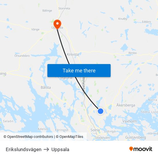 Erikslundsvägen to Uppsala map